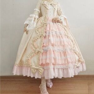 Halloween Costume, french baroque Lolita court dress and straw hat